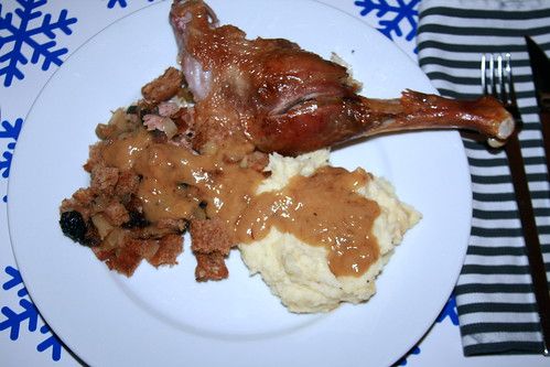 Roast Goose with Mashed Potatoes, Stuffing & Gravy