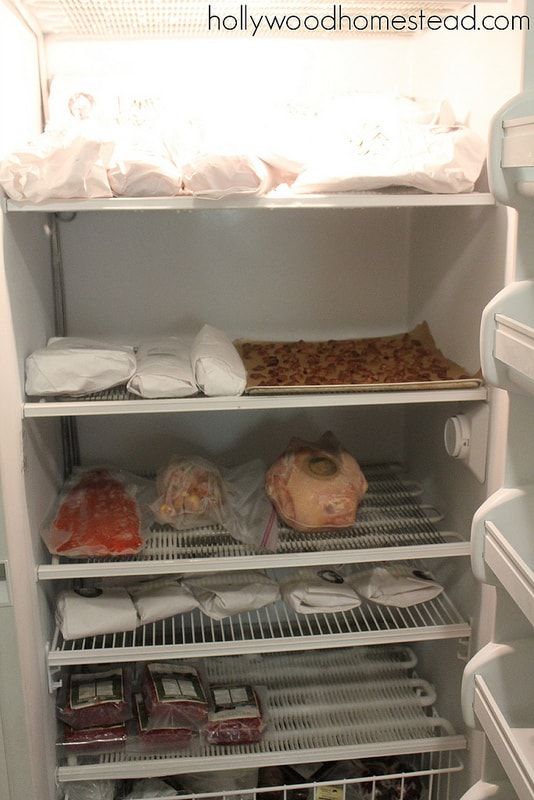 Our commercial freezer full of pastured meats from our local farmers.