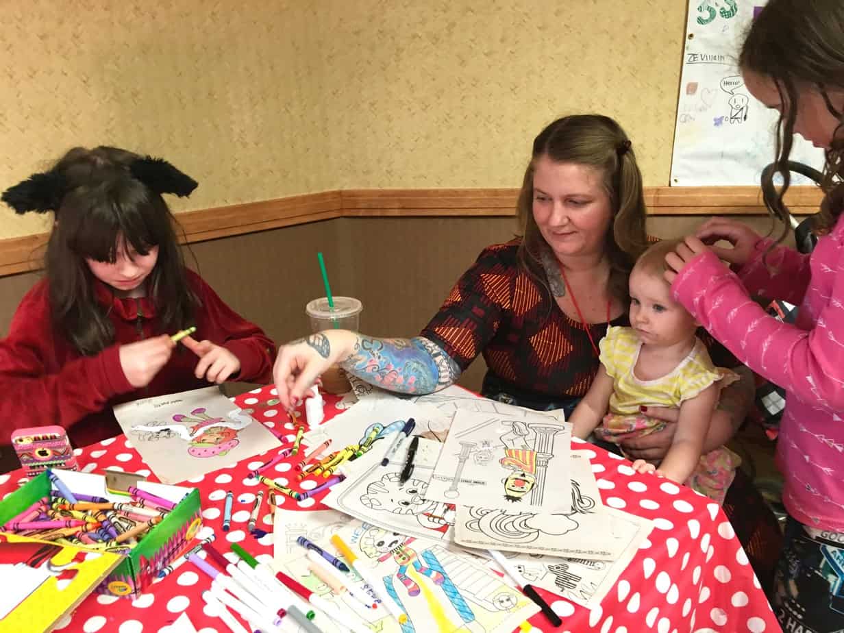 Brooklyn Erin Ivy and Kate Coloring Free to Be Unschooling Conference 2016